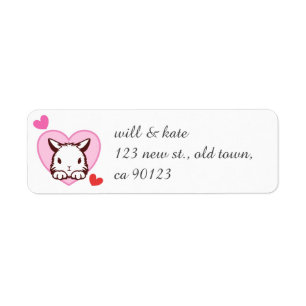 Girly Pink Heart Cute Peeking Bunny Etiket