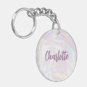 Girly Pink Holograph Custom Script Sleutelhanger (Voorkant Links)