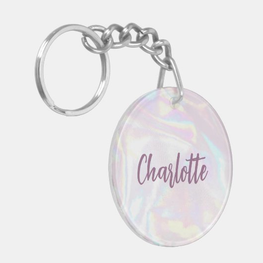 Girly Pink Holograph Custom Script Sleutelhanger (Voorkant Links)