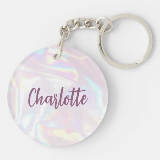 Girly Pink Holograph Custom Script Sleutelhanger (Achterkant)