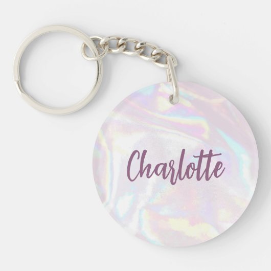 Girly Pink Holograph Custom Script Sleutelhanger (Voorkant)