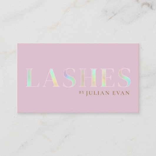 Girly Pink Holographic Script Lash Technician Visitekaartje (Voorkant)