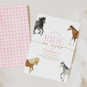 Girly Pink Horse Verjaardag Uitnodiging