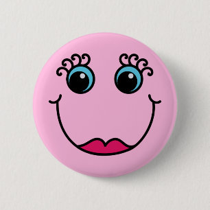 Girly Pink Lady Emoji Face Ronde Button 5,7 Cm