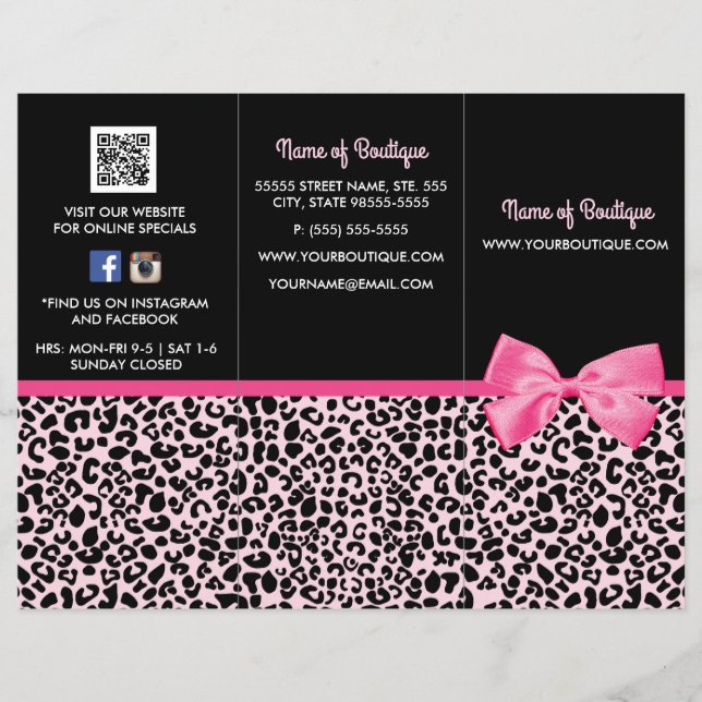 Girly Pink Leopard Print Bow Boutique Brochure (Voorkant)