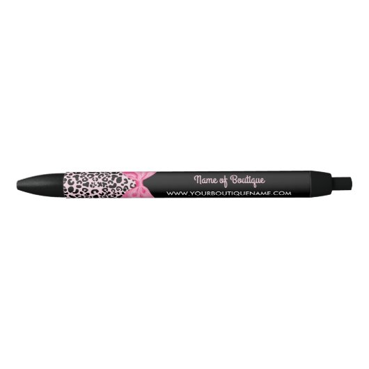 Girly Pink Leopard Print Bow Boutique Promotion Zwarte Inkt Pen (Voorkant)