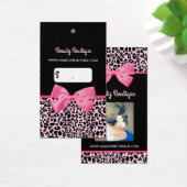 Girly Pink Leopard Print Schattigee Boog Foto Prij Visitekaartje (Bureau)