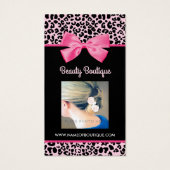 Girly Pink Leopard Print Schattigee Boog Foto Prij Visitekaartje (Achterkant)