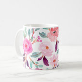 Girly Pink Lila Floral Pattern Koffiemok (Voorkant links)