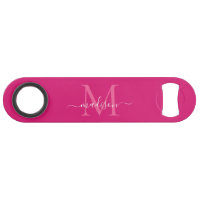 Girly Pink Magenta White Monogram Elegant Script