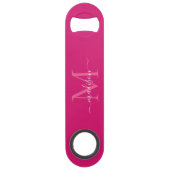 Girly Pink Magenta White Monogram Elegant Script Speed Flessenopener (Achterkant)