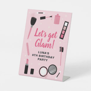 Girly Pink Makeup Glamor Birthday Reclamebord Met Voetstuk