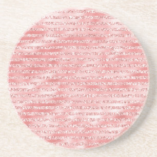 Girly Pink Melon Glitter Stripes Zandsteen Onderzetter