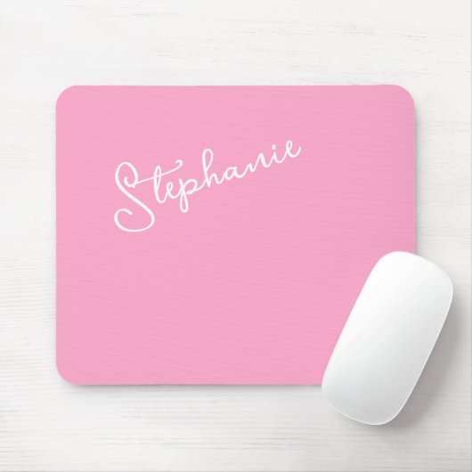 Girly Pink Minimalist Script Personalized Name  Muismat (Met muis)