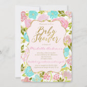 Girly Pink Mint Gold Baby shower Kaart (Voorkant)