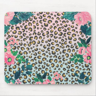 Girly Pink Mint Ombre Floral Glitter Leopard Print Muismat