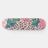 Girly Pink Mint Ombre Floral Glitter Leopard Print Skateboard (Horizontaal)