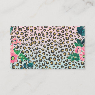 Girly Pink Mint Ombre Floral Glitter Leopard Print Visitekaartje