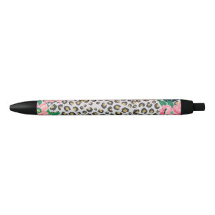Girly Pink Mint Ombre Floral Glitter Leopard Print Zwarte Inkt Pen