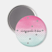 Girly Pink Mint Silver Glitter Mermaid Magneet (Voorkant / Achterkant)