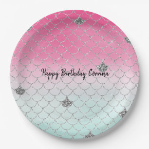 Girly Pink Mint Silver Glitter Mermaid Papieren Bordje