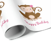 Girly Pink Monkey Birthday Cadeaupapier (Rol Hoek)