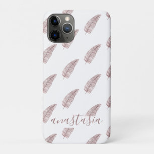 Girly Pink Monogram Feathers Pattern iPhone 11 Pro Hoesje