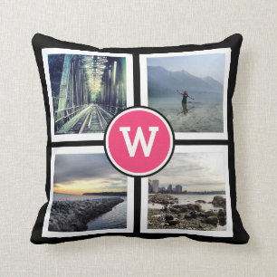 Girly Pink Monogram Instagram Foto's 2 Sided Kussen