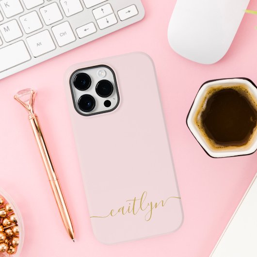 Girly Pink Monogram Modern Script gepersonaliseerd Case-Mate iPhone Case