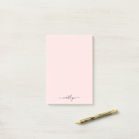 Girly Pink Monogram Modern Script gepersonaliseerd Post-it® Notes (Op bureau)