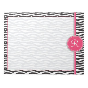 Girly Pink Monogram Zebra Print Notitieblok