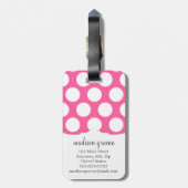 Girly Pink & Navy Big Polka Dots Monogramed Bagagelabel (Achterkant verticaal)
