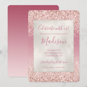 Girly Pink Ombre Glitter Kaart