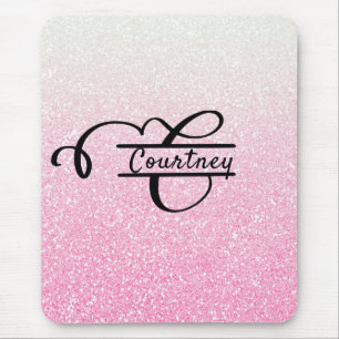 Girly Pink Ombre Glitter Letter C Split Monogram Muismat