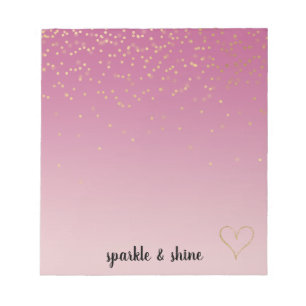 Girly Pink Ombre Gold Confetti Glitter Heart Notitieblok