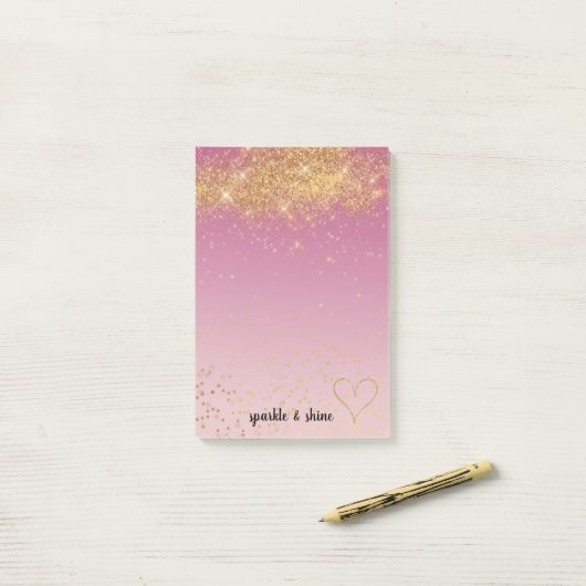 Girly Pink Ombre Gouden Sparkle Confetti Glitter Post-it® Notes (Op bureau)