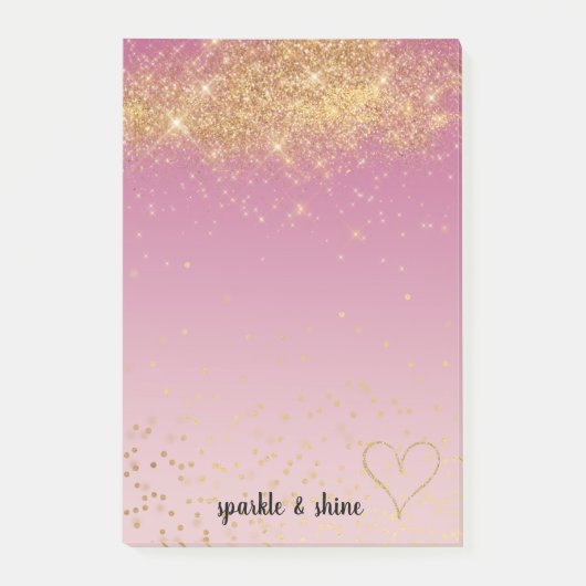 Girly Pink Ombre Gouden Sparkle Confetti Glitter Post-it® Notes (Voorkant)