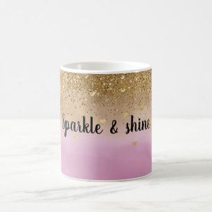 Girly Pink Ombre Waterverf Gold Glitter Hearts Koffiemok
