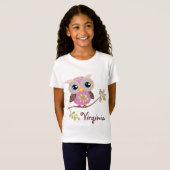 Girly Pink Owl Baby Doll T Shirten T-shirt (Voorkant volledig)