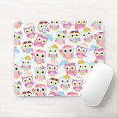 Girly Pink Owls Cute Pattern Muismat (Met muis)