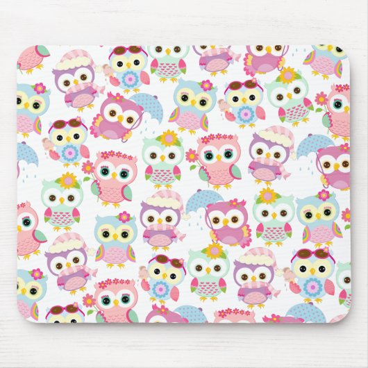 Girly Pink Owls Cute Pattern Muismat (Voorkant)