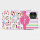 Girly Pink Owls Cute Pattern Personalized Case-Mate iPhone Case (Achterkant (horizontaal))