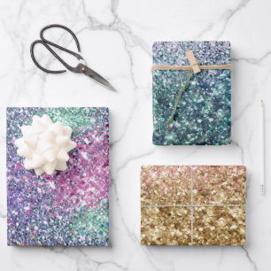 Girly Pink Paars Aqua Mint Gold Unicorn Sparkle Inpakpapier Vel