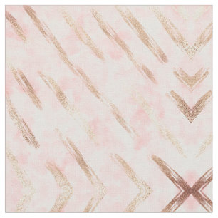 Girly Pink Painted Splotched Gold Brushstrokes Stof