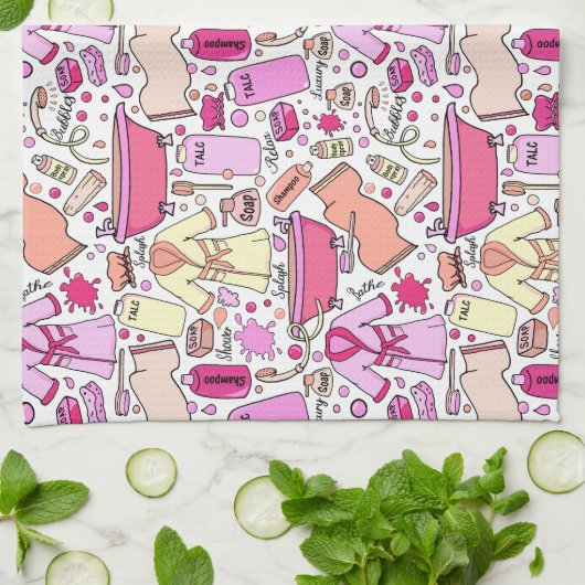 Girly Pink Pattern Theedoek (Gevouwen)