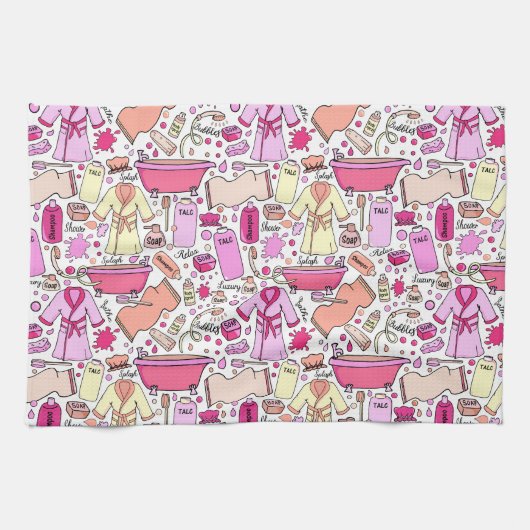 Girly Pink Pattern Theedoek (Horizontaal)