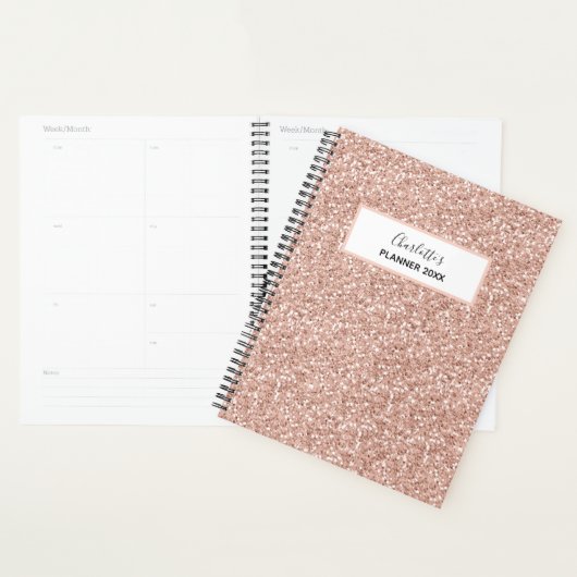 Girly Pink Peach Gold Glitter Persoonlijke naam Planner (Display)