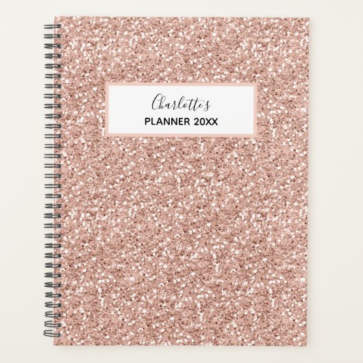 Girly Pink Peach Gold Glitter Persoonlijke naam Planner (Voorkant)