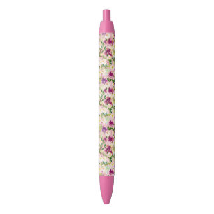 Girly Pink Peach Paarse Burgundy Waterverf Floral Zwarte Inkt Pen