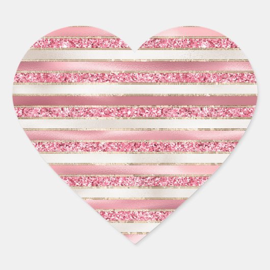 Girly Pink Pearl Glitter Stripes Hart Sticker (Voorkant)